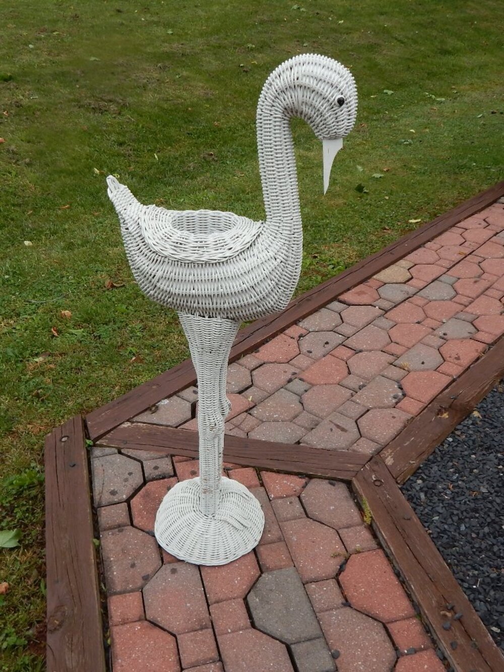 Vintage 36" Coastal Flamingo / Stork White Wicker Figural Plant Stand 1970s****